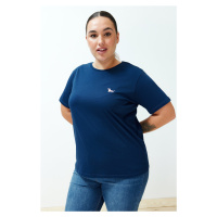 Trendyol Curve Navy Blue Embroidery Detailed Basic Knitted T-shirt