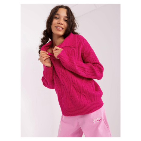 Fuchsiový svetr s kabely a límečkem Fashionhunters