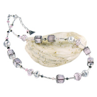 Lampglas Romantický náhrdelník Delicate Pink s ryzím stříbrem v perlách Lampglas NCU40