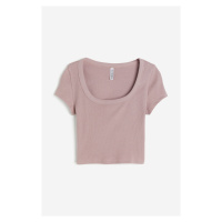 H & M - Cropped žebrované tričko - růžová