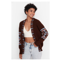 Trendyol Brown Patterned Oversized Knitwear Cardigan