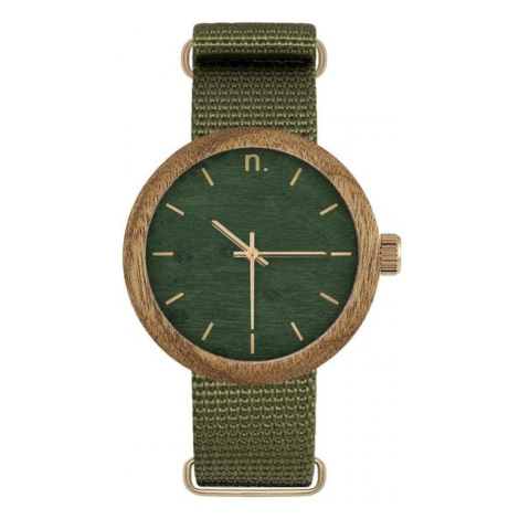 Dřevěné dámské hodinky zelené barvy s textilním řemínkem