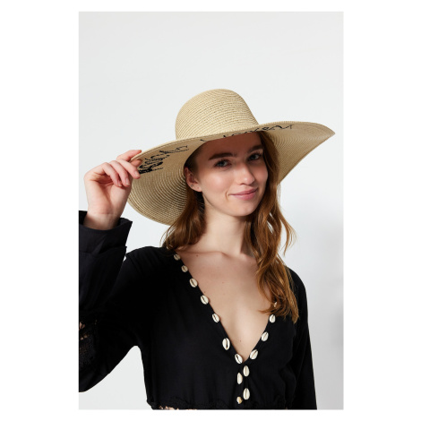 Trendyol Beige Women's Slogan Detailed Straw Flare Hat