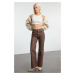 Trendyol Brown Coated High Waist Wide Leg Jeans