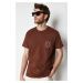 Trendyol Brown Regular Cut Logo Printed 100% Cotton Short Sleeve T-Shirt