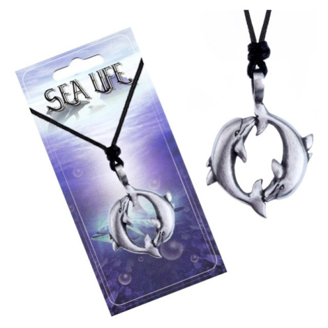 Šňůrka na krk a kovový přívěsek dvou delfínů v kruhu Šperky eshop