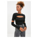 Trendyol Black Fake Knitwear Cut Out Detailed Knitted Blouse