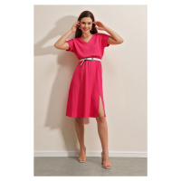 Bigdart 2378 V Neck Slit Knitted Dress - Fuchsia