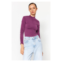 Trendyol Purple Slim Gathered Detailed Snap Snap Elastic Knitted Bodysuit