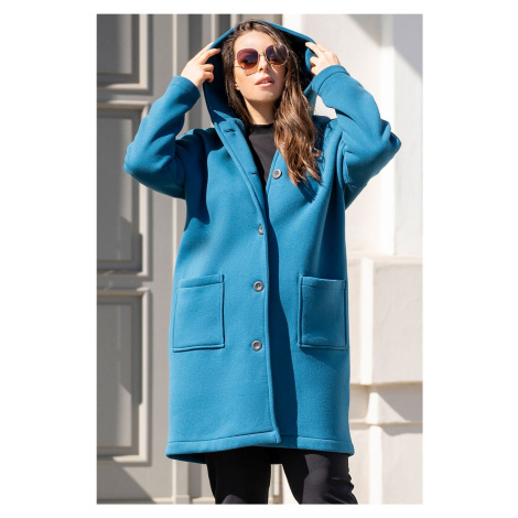 Jednoduchý kabát s kapucí na knoflíky LATOSZKA