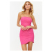 Trendyol Fuchsia Stone Printed Strapless Mini Elegant Evening Dress