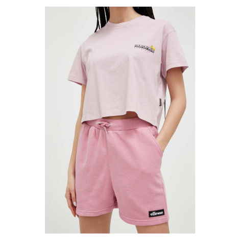 Kraťasy Ellesse dámské, růžová barva, s aplikací, high waist