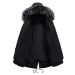 Zimní pánská bunda dlouhá s kožešinovou kapucí - ČERNÁ