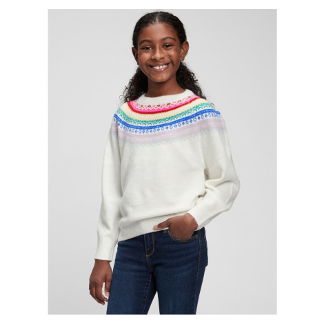 Bílý holčičí svetr s barevným vzorem GAP