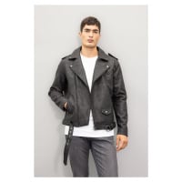 DEFACTO Water Repellent Faux Leather Coat Jacket Seasonal with Zipper Pockets