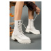 Riccon Beige Women's Zippered Boots 0012299