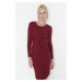 Trendyol Claret Red Ribbed Knot Detailed Mini Knitted Dress