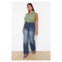 Trendyol Curve Blue High Waist Wide Leg Denim Trousers