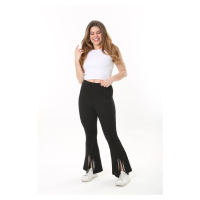 Şans Women's Plus Size Black Leg Stone And Slit Detail Lycra Trousers