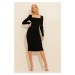 Trend Alaçatı Stili Women's Black Square Neck Midi Length Knitwear Dress