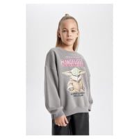 DEFACTO Girl Child Star Wars-mandalorian Crew Neck Soft Furry Thick Sweatshirt