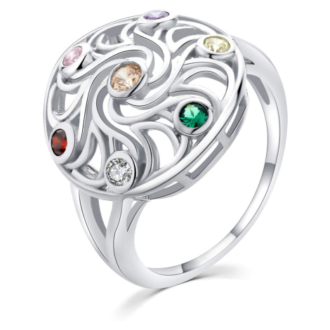 MOISS Hravý stříbrný prsten s barevnými zirkony R00021 59 mm