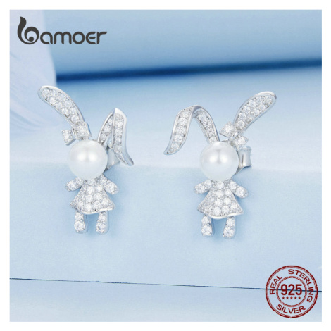 Stříbrné náušnice s perlami králíky LOAMOER