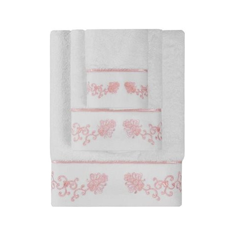 Soft Cotton Osuška Diara 85 × 150 cm, bílá - růžová výšivka