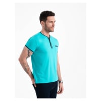 Ombre Men's henley t-shirt with decorative ribbing - turquoise