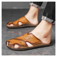 Pánské kožené boty letní pantofle s prošíváním