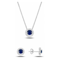 Klenoty Amber Stříbrná sada šperků třpytivá kolečka modrý kámen - náušnice, náhrdelník