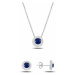 Klenoty Amber Stříbrná sada šperků třpytivá kolečka modrý kámen - náušnice, náhrdelník