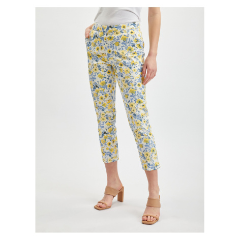 Orsay Žluto-bílé dámské zkrácené květované kalhoty - Dámské