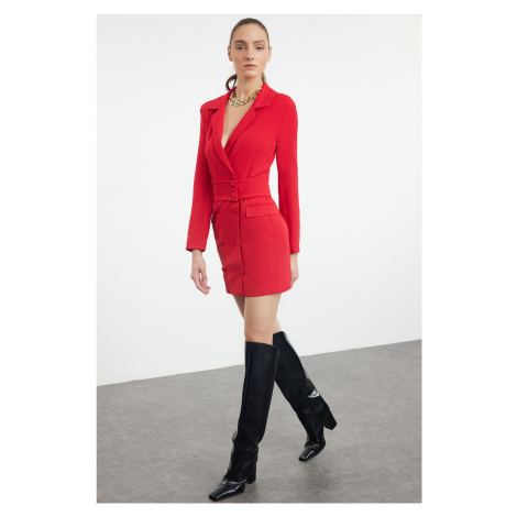 Trendyol Red Belted Mini Button Detailní bunda Tkané šaty