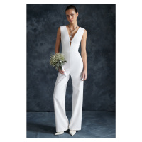 Trendyol Bridal White Wide Leg Woven Unlined Wedding/Wedding Jumpsuit