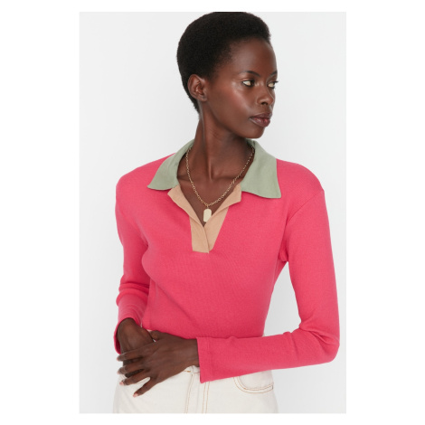 Trendyol Fuchsia Corduroy Fitted Knitted Blouse