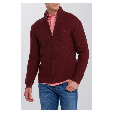 SVETR GANT TRIANGLE TEXTURE FULLZIP červená