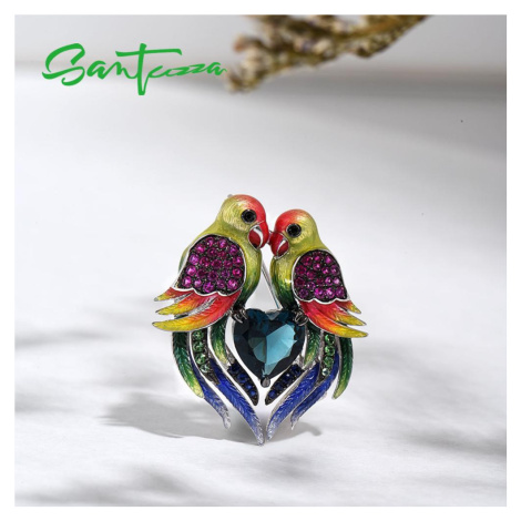 Stříbrná brož zamilované barevné papoušky FanTurra