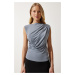 Happiness İstanbul Women's Smoky Gathered Sleeveless Knitted Blouse