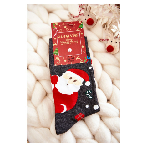 Pánské vánoční bavlněné ponožky s Santa Clausem Tmavě šedá Kesi