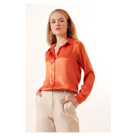 Bigdart 3964 Lightly Flowy Satin Shirt - Orange