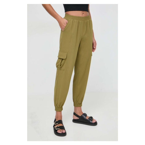 Kalhoty Silvian Heach dámské, zelená barva, kapsáče, high waist