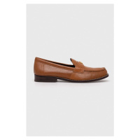 Kožené mokasíny Tory Burch CLASSIC LOAFER dámské, hnědá barva, na plochém podpatku, 150907-250