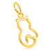 Přívěsek ze žlutého 14K zlata - tenký obrys kočičky s ocáskem ve tvaru srdce