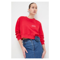 Bavlněná mikina Moschino Jeans dámská, červená barva, s aplikací