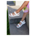 Madamra Women's White Lace-Up Sandals