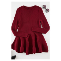 Trendyol Curve Claret Red Ribbed Hem Flounced Knitwear Blouse