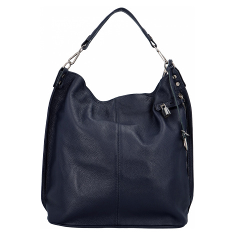 Velká kožená dámská kabelka tmavě modrá - ItalY Celinda Mat tmavě modrá