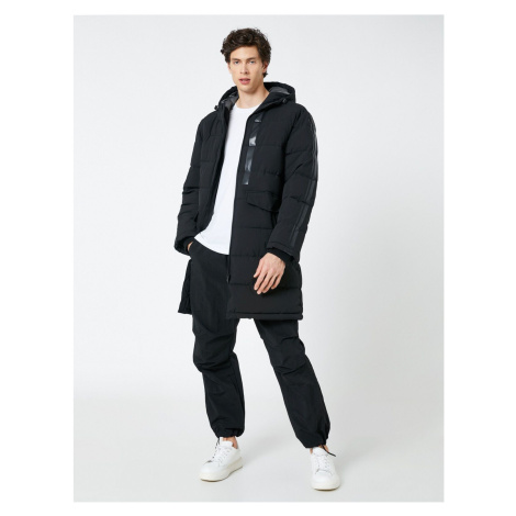 Koton Long Coat Anorak Hooded Pocket Stripe Printed