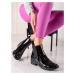 Designové černé kotníčkové boty dámské na plochém podpatku